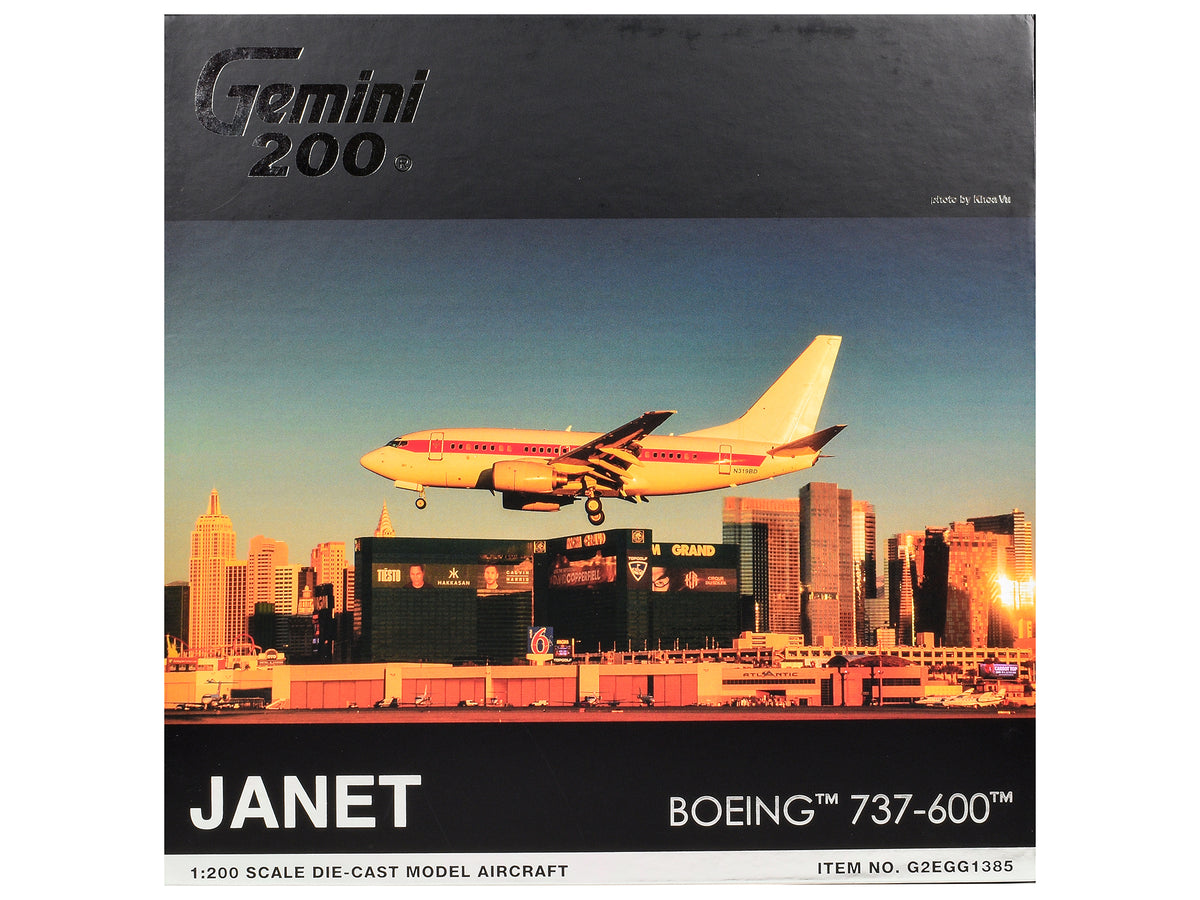 Boeing 737-600 Commercial Aircraft "EG&G - Janet Airlines" (N319BD) White with Red Stripes "Gemini 200" Series 1/200 Diecast Model Airplane