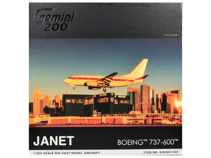 Boeing 737-600 Commercial Aircraft "EG&G - Janet Airlines" (N319BD) White with Red Stripes "Gemini 200" Series 1/200 Diecast Model Airplane