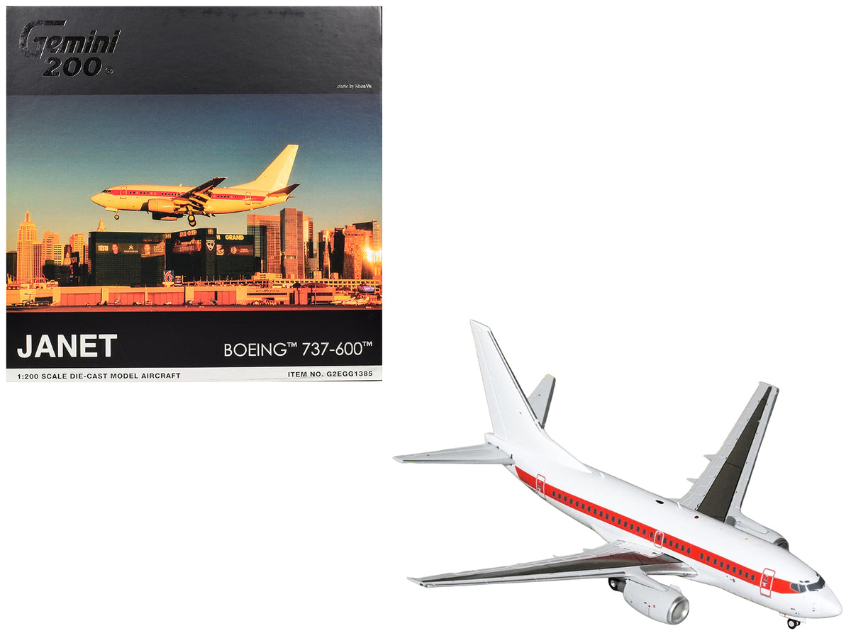 Boeing 737-600 Commercial Aircraft "EG&G - Janet Airlines" (N319BD) White with Red Stripes "Gemini 200" Series 1/200 Diecast Model Airplane