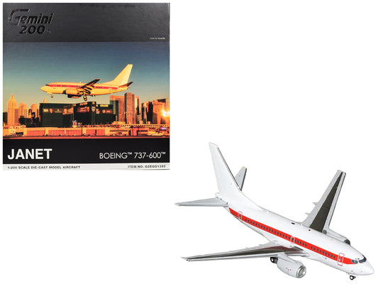 Boeing 737-600 Commercial Aircraft "EG&G - Janet Airlines" (N319BD) White with Red Stripes "Gemini 200" Series 1/200 Diecast Model Airplane