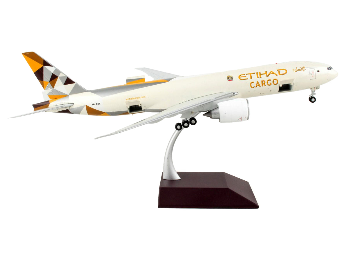 Boeing 777F Commercial Aircraft "Etihad Airways Cargo" Beige with Tail Graphics "Gemini 200 - Interactive" Series 1/200 Diecast Model Airplane