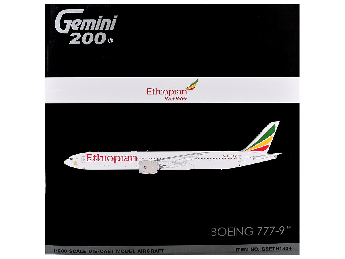 Boeing 777-9 Commercial Aircraft "Ethiopian Airlines" (ET-BBX) White with Tail Stripes "Gemini 200" Series 1/200 Diecast Model Airplane