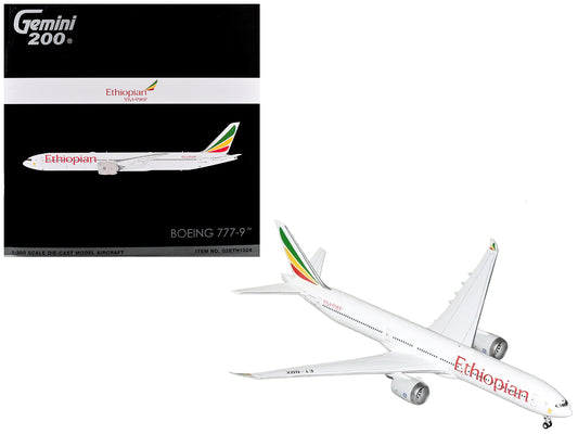 Boeing 777-9 Commercial Aircraft "Ethiopian Airlines" (ET-BBX) White with Tail Stripes "Gemini 200" Series 1/200 Diecast Model Airplane