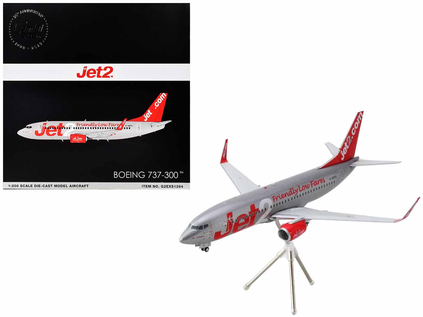 Boeing 737-300 Commercial Aircraft "Jet2" (G-GDFG) Gray Metallic with Red Tail "Gemini 200" Series 1/200 Diecast Model Airplane