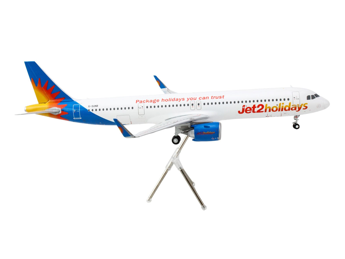 Airbus A321neo Commercial Aircraft "Jet2Holidays" (G-SUNB) White with Tail Graphics "Gemini 200" Series 1/200 Diecast Model Airplane