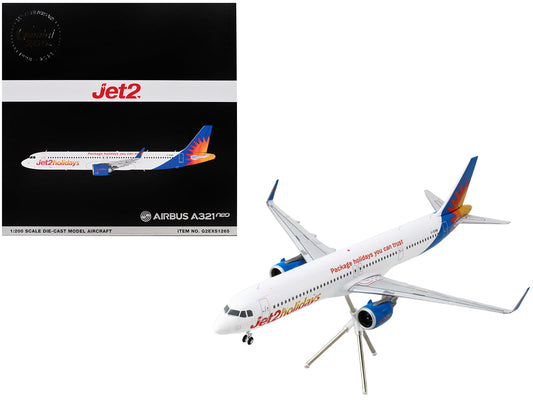 Airbus A321neo Commercial Aircraft "Jet2Holidays" (G-SUNB) White with Tail Graphics "Gemini 200" Series 1/200 Diecast Model Airplane