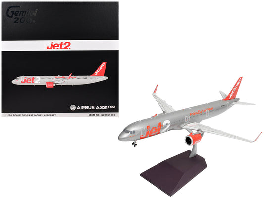 Airbus A321neo Commercial Aircraft "Jet2" (G-SUNO) Silver with Red Tail "Gemini 200" Series 1/200 Diecast Model Airplane