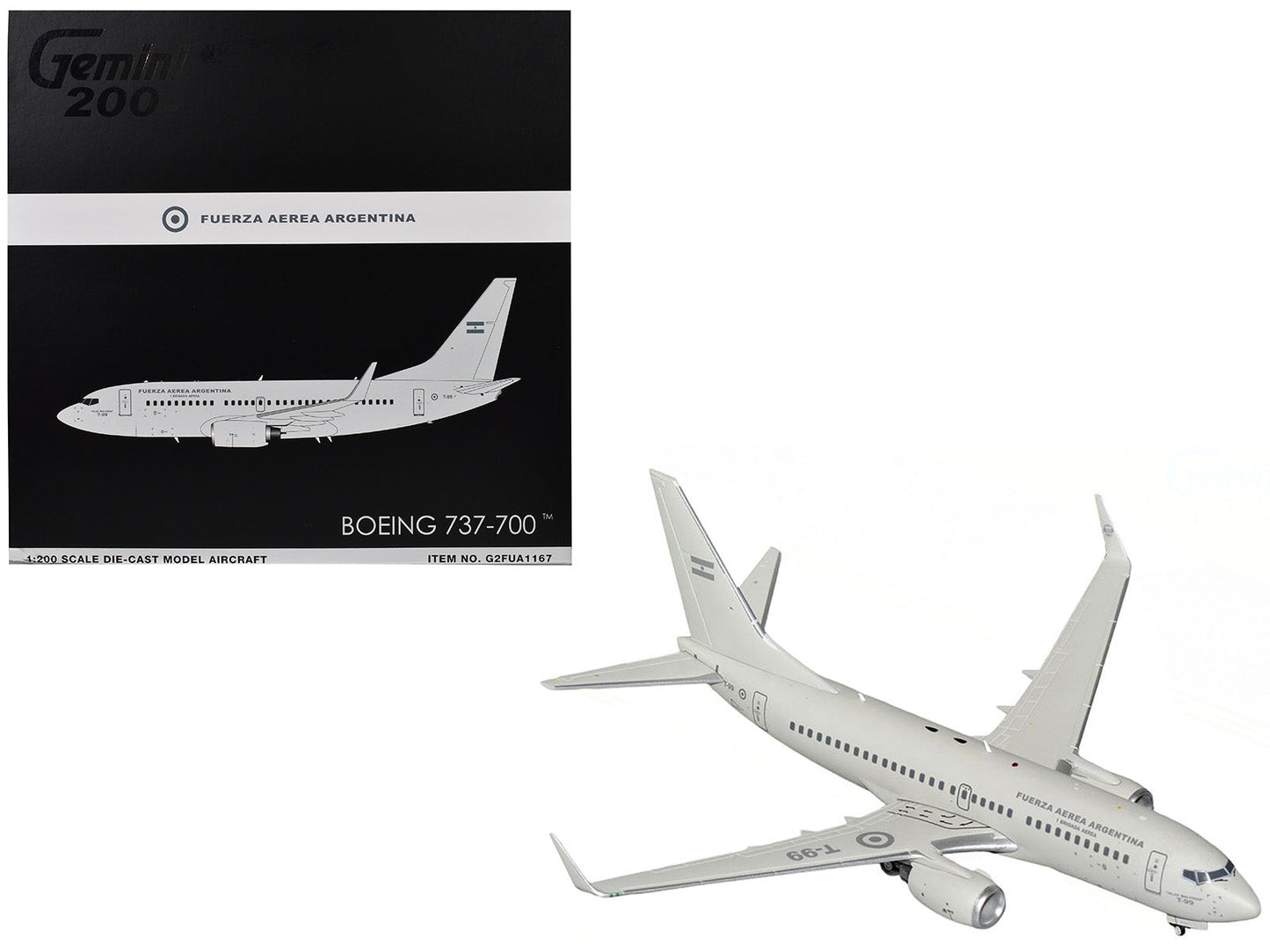 Boeing 737-700 Transport Aircraft "Fuerza Aerea Argentina (Air Force)" (T-99) Gray "Gemini 200" Series 1/200 Diecast Model Airplane
