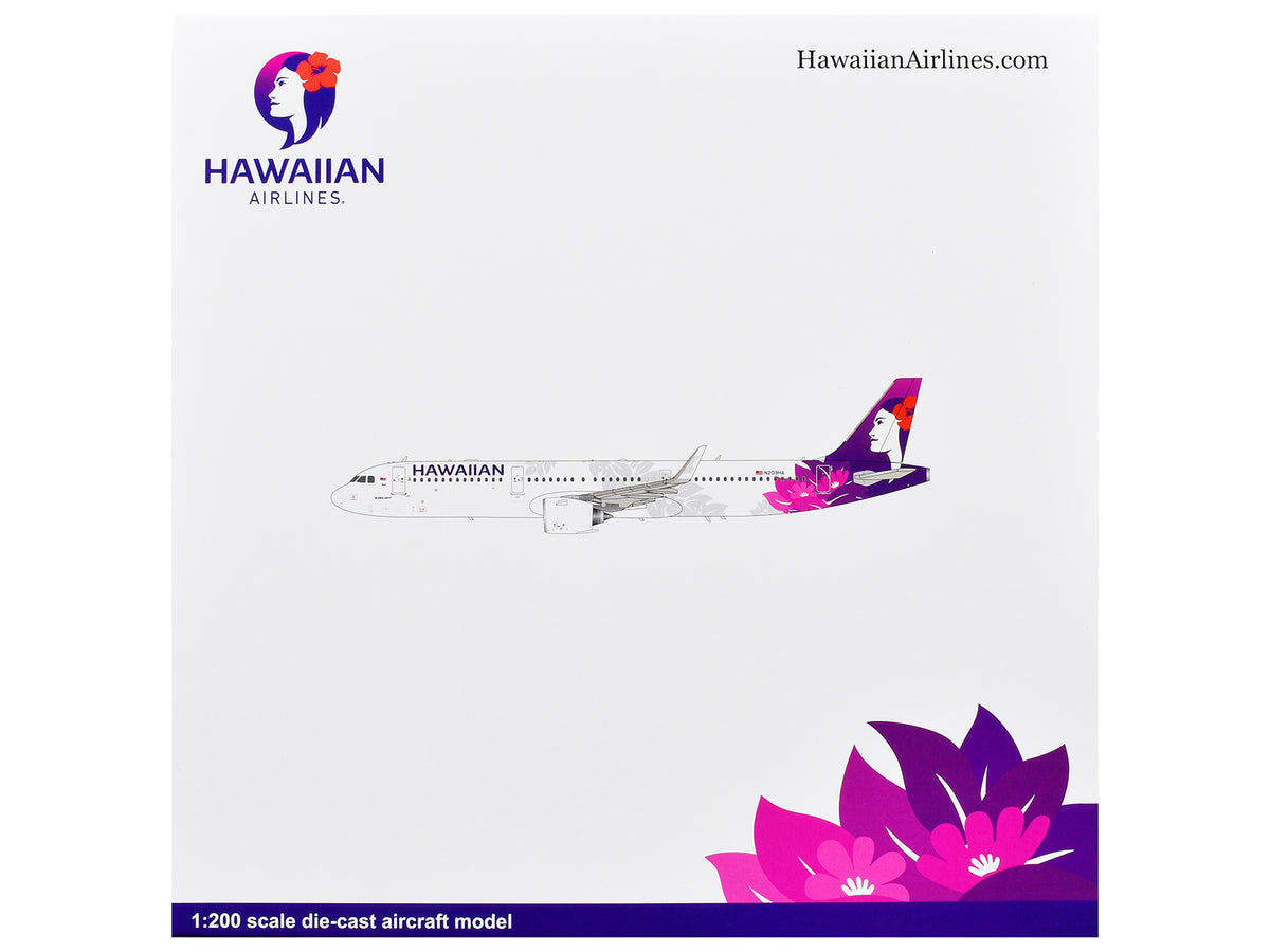 Airbus A321neo Commercial Aircraft "Hawaiian Airlines" (N209HA) White with Purple Tail and Graphics "Gemini 200" Series 1/200 Diecast Model Airplane