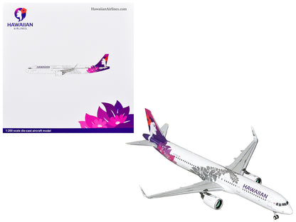 Airbus A321neo Commercial Aircraft "Hawaiian Airlines" (N209HA) White with Purple Tail and Graphics "Gemini 200" Series 1/200 Diecast Model Airplane