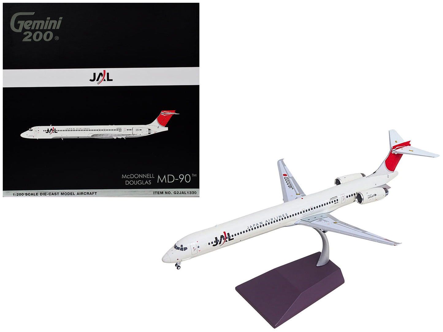 McDonnell Douglas MD-90 Commercial Aircraft "Japan Airlines" (JA002D) White with Red Tail "Gemini 200" Series 1/200 Diecast Model