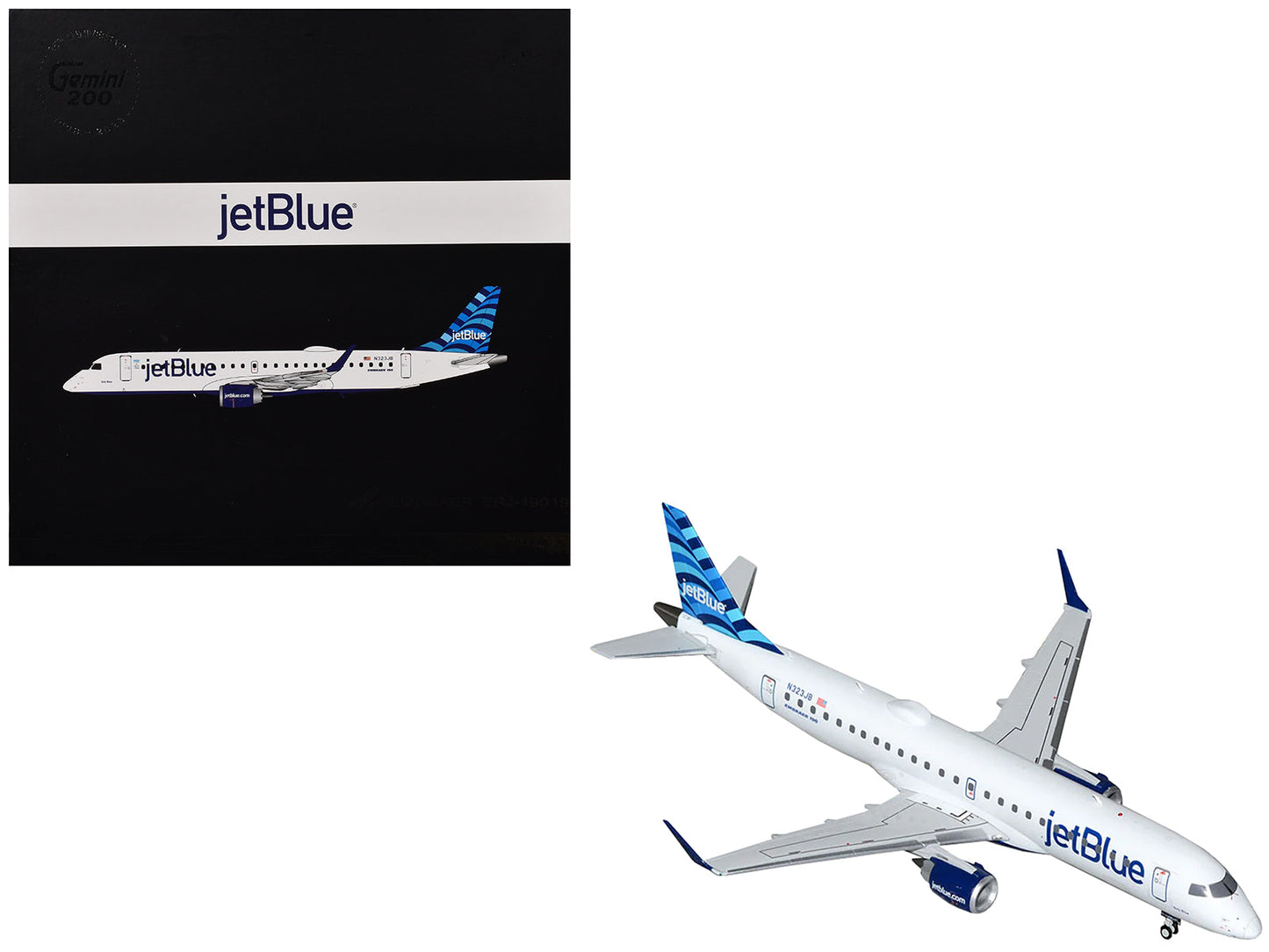 Embraer ERJ-190 Commercial Aircraft "JetBlue Airways" (N323JB) White with Blue Striped Tail "Gemini 200" Series 1/200 Diecast Model Airplane