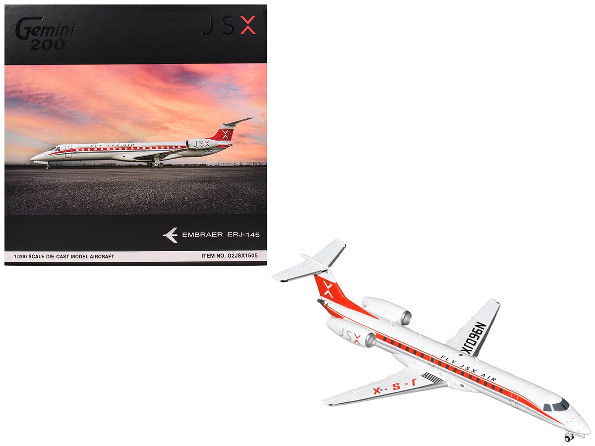Embraer ERJ-145 Commercial Aircraft "JSX" (N960JX) White with Red Stripes "Gemini 200" Series 1/200 Diecast Model Airplane