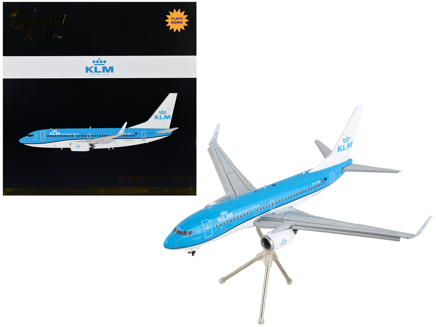Boeing 737-700 Commercial Aircraft with Flaps Down "KLM Royal Dutch Airlines" Blue with White Tail "Gemini 200" Series 1/200 Diecast Model Airplane