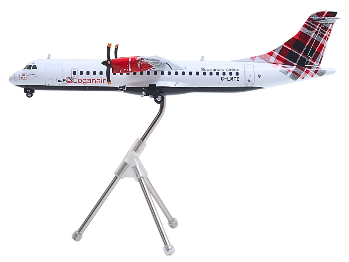 ATR 72-600 Commercial Aircraft "Loganair - Scotland's Airline" (G-LMTE) White with Red Plaid Tail "Gemini 200" Series 1/200 Diecast Model Airplane