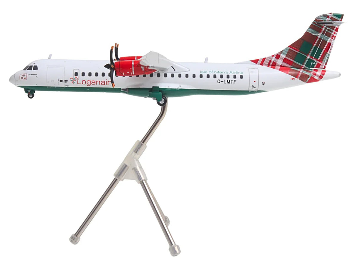 ATR 72-600 Commercial Aircraft "Loganair - Isle of Man's Airline" (G-LMTF) White with Green and Red Plaid Tail "Gemini 200" Series 1/200 Diecast Model Airplane