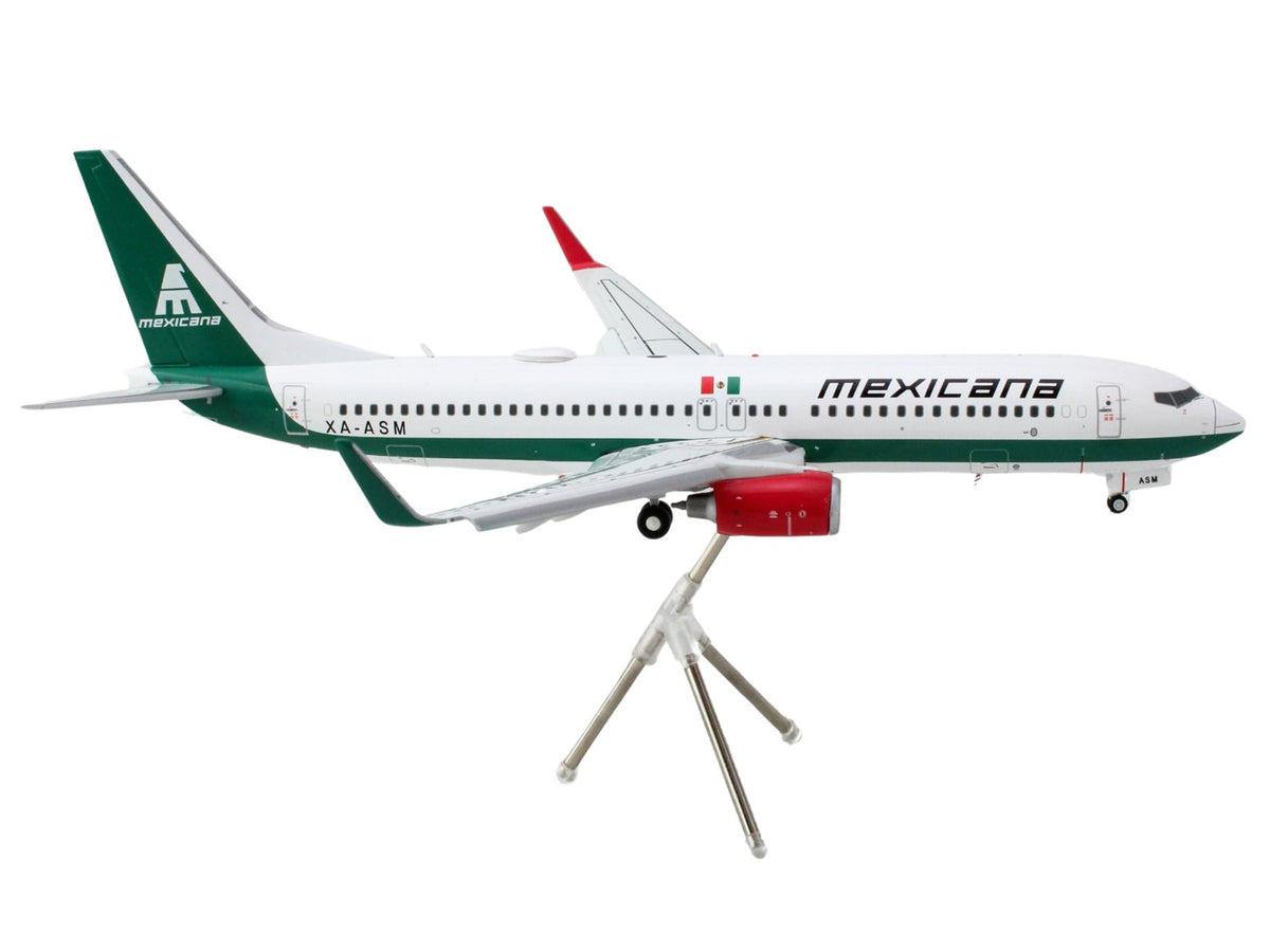 Boeing 737-800 Commercial Aircraft with Flaps Down "Mexicana" (XA-ASM) White with Green Stripes "Gemini 200" Series 1/200 Diecast Model Airplane