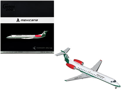 Embraer ERJ-145 Commercial Aircraft "Mexicana de Aviacion" (XA-MBR) White with Green Stripes and Tail "Gemini 200" Series 1/200 Diecast Model