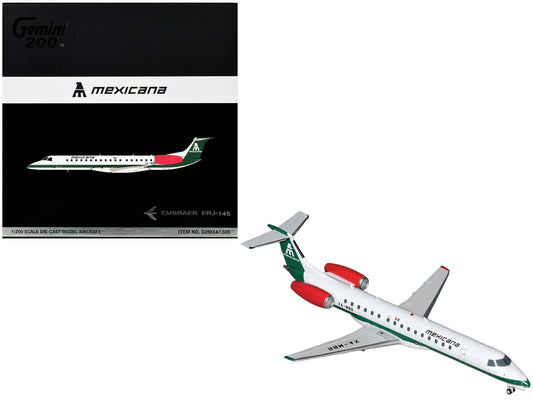 Embraer ERJ-145 Commercial Aircraft "Mexicana de Aviacion" (XA-MBR) White with Green Stripes and Tail "Gemini 200" Series 1/200 Diecast Model