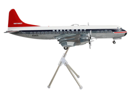 Lockheed L-188 Electra Commercial Aircraft "Northwest Orient" (N128US) White and Gray with Blue Stripes and Red Tail "Gemini 200" Series 1/200 Diecast Model Airplane