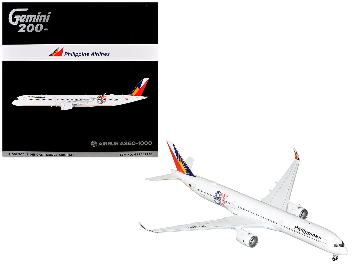 Airbus A350-1000 Commercial Aircraft "Philippine Airlines" (RP-C3510) White with Tail Graphics "Gemini 200" 1/200 Diecast Model Airplane