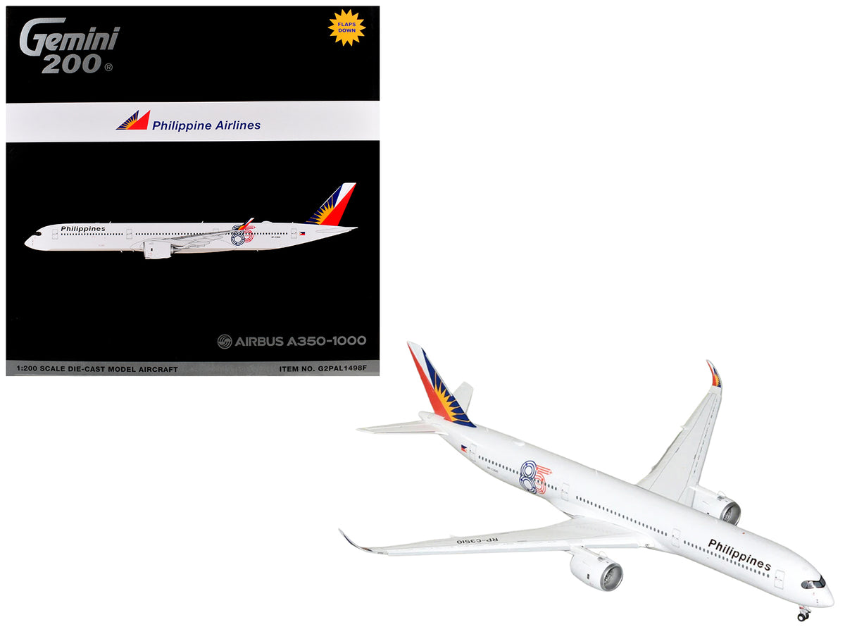 Airbus A350-1000 Commercial Aircraft with Flaps Down "Philippine Airlines" (RP-C3510) White with Tail Graphics "Gemini 200" 1/200 Diecast Model Airplane