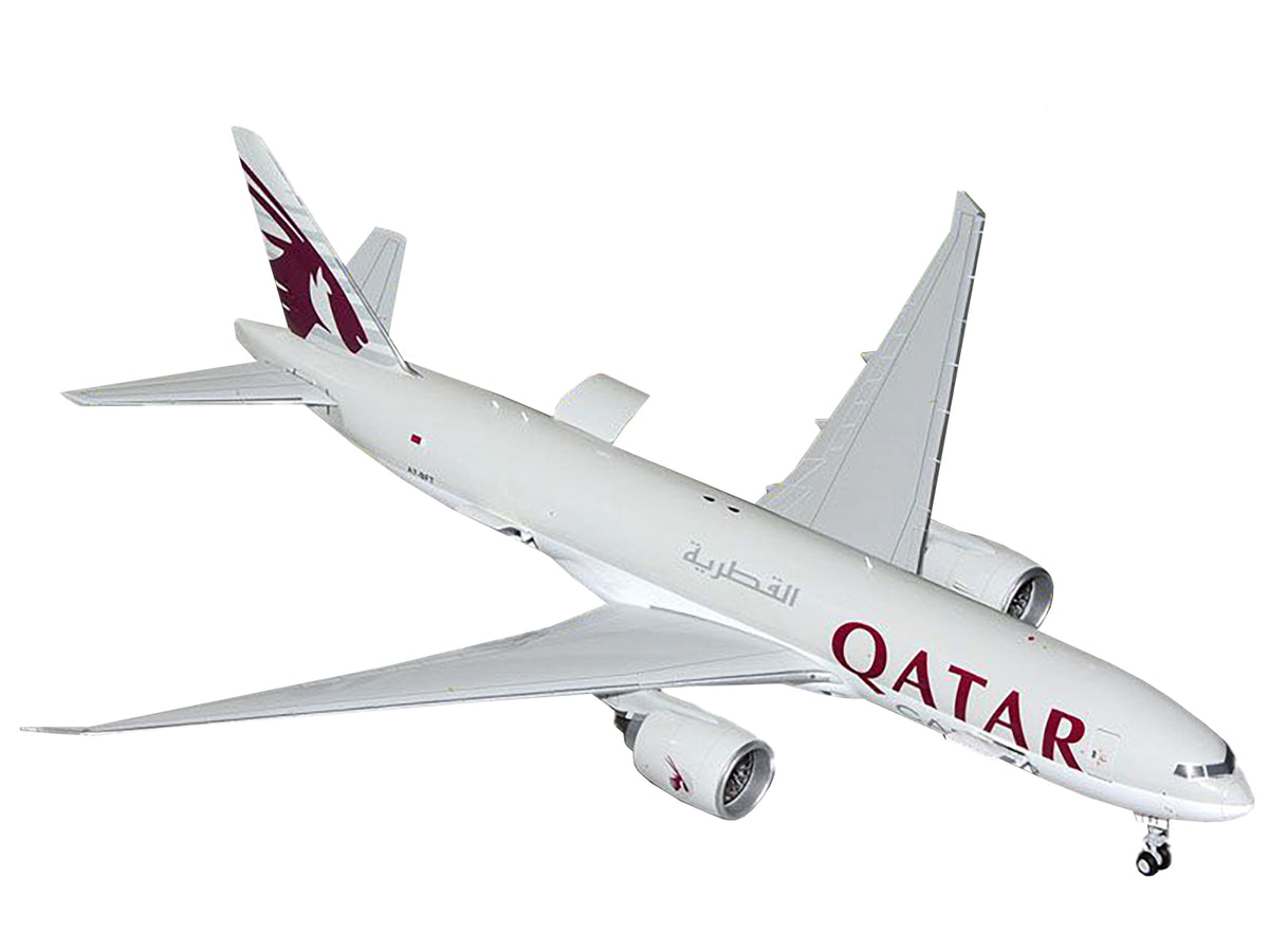 Boeing 777F Commercial Aircraft "Qatar Cargo" (A7-BFT) Gray with Tail Graphics "Gemini 200 - Interactive" Series 1/200 Diecast Model Airplane