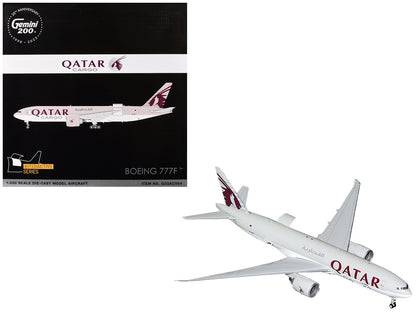 Boeing 777F Commercial Aircraft "Qatar Cargo" (A7-BFT) Gray with Tail Graphics "Gemini 200 - Interactive" Series 1/200 Diecast Model Airplane