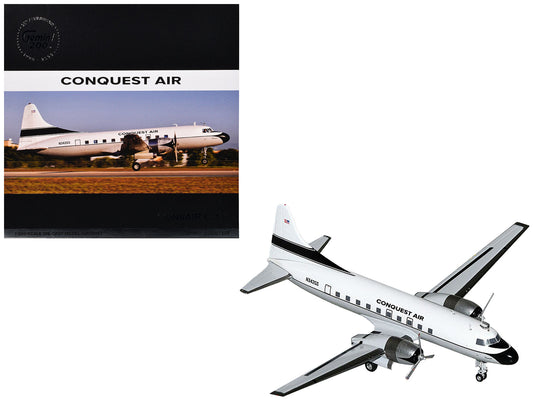 Convair C-131 Commercial Aircraft "Conquest Air Cargo" (N342GS) White with Black Tail Stripes "Gemini 200" Series 1/200 Diecast Model Airplane