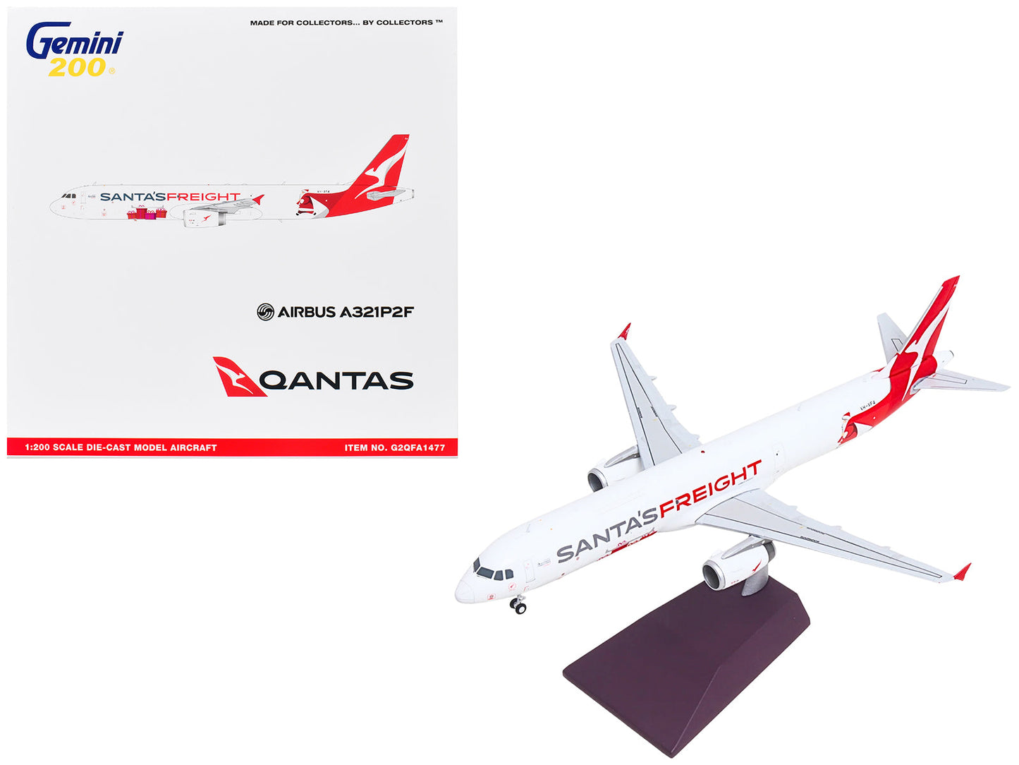 Airbus A321P2F Commercial Aircraft "Qantas Freight - Santa’s Freight" (VH-XF4) White with Graphics and Red Tail "Gemini 200" Series 1/200 Diecast Model
