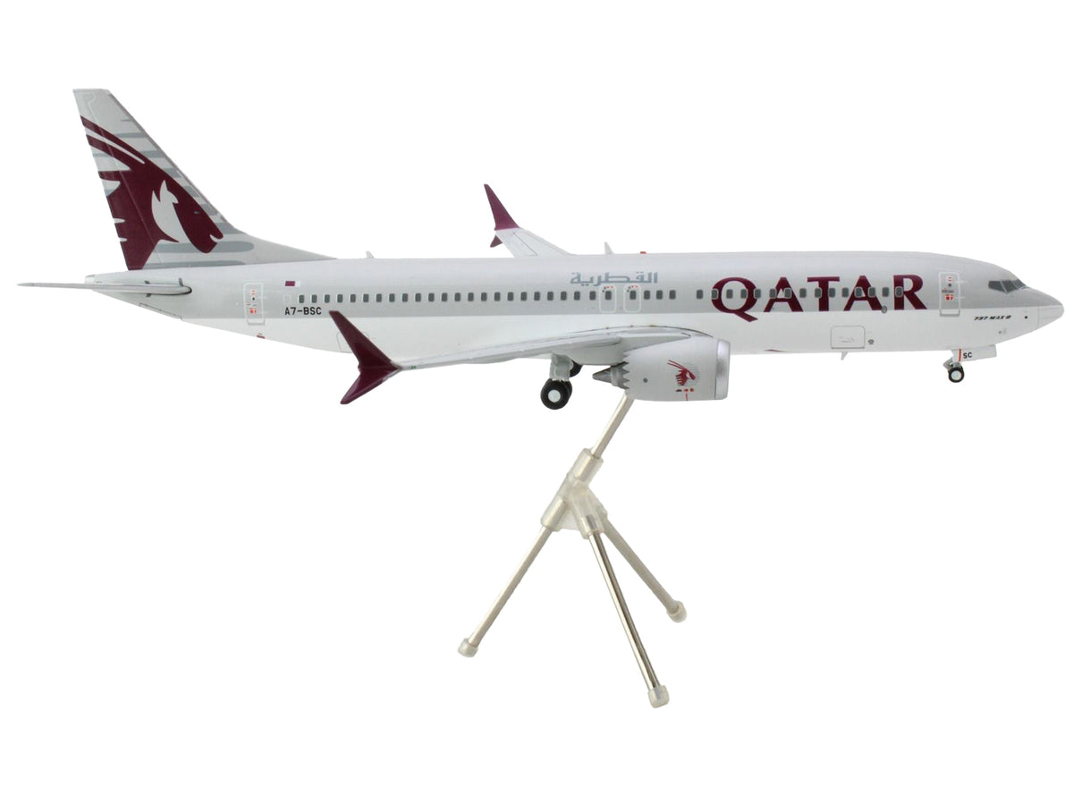 Boeing 737 MAX 8 Commercial Aircraft "Qatar Airways" Gray and White with Tail Graphics "Gemini 200" Series 1/200 Diecast Model Airplane
