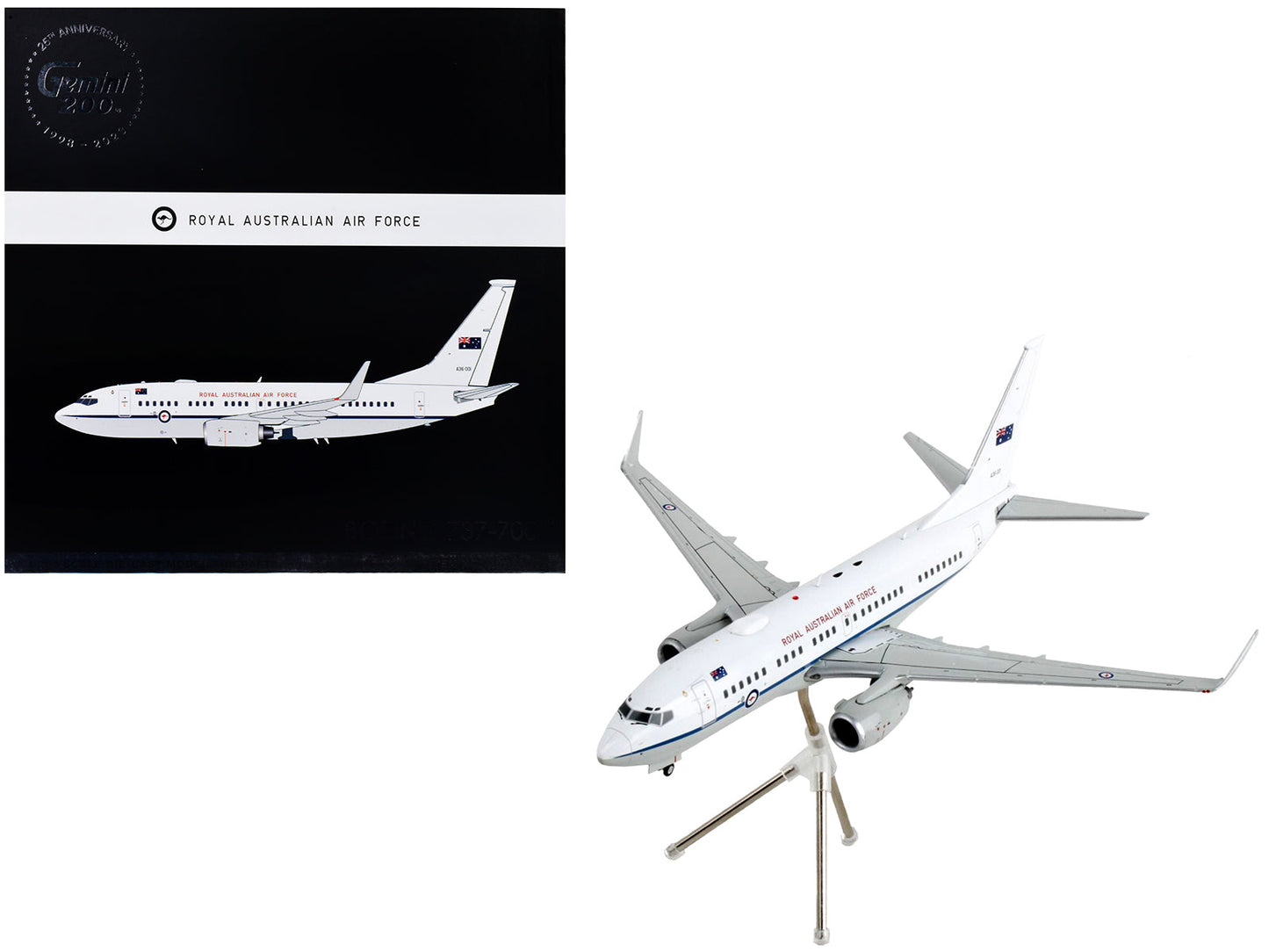 Boeing 737-700 Transport Aircraft "Royal Australian Air Force - A36-001" White and Gray "Gemini 200" Series 1/200 Diecast Model Airplane