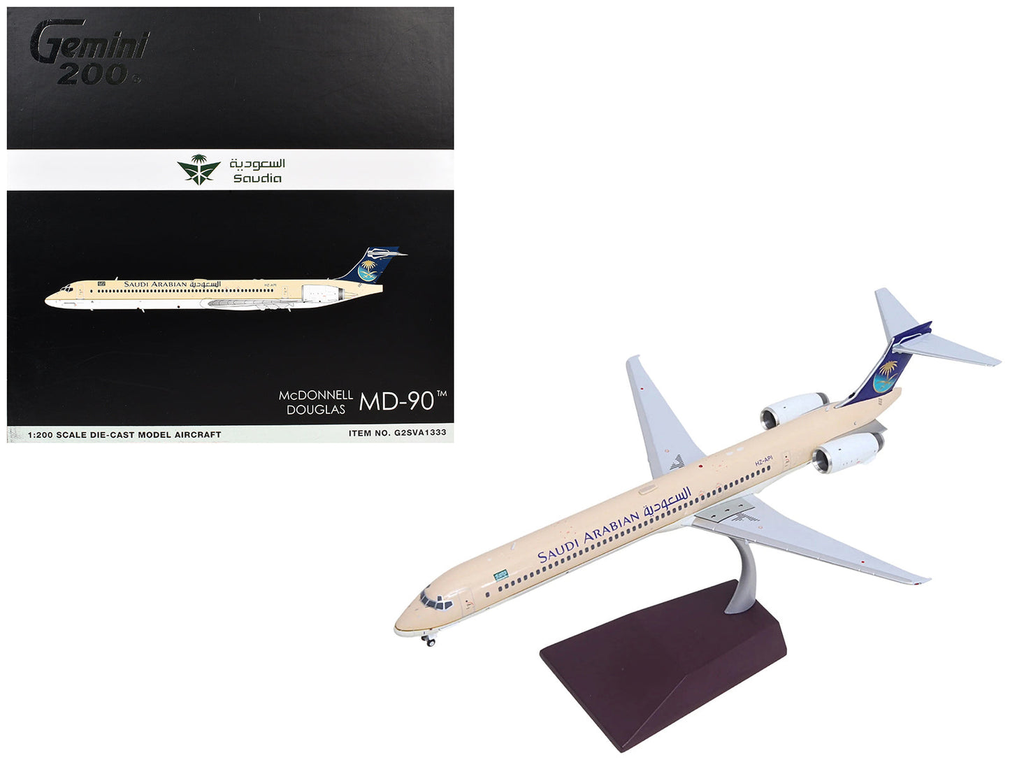 McDonnell Douglas MD-90 Commercial Aircraft "Saudia Airlines" (HZ-API) Beige with Blue Tail "Gemini 200" Series 1/200 Diecast Model