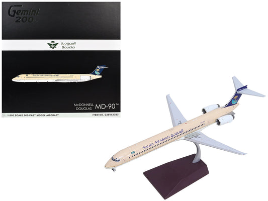 McDonnell Douglas MD-90 Commercial Aircraft "Saudia Airlines" (HZ-API) Beige with Blue Tail "Gemini 200" Series 1/200 Diecast Model