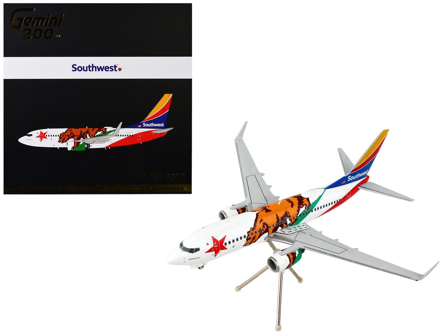 Boeing 737-700 Commercial Aircraft "Southwest Airlines - California One" California Flag Livery "Gemini 200" Series 1/200 Diecast Model Airplane