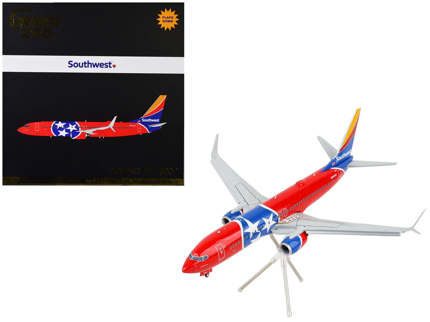 Boeing 737-800 Commercial Aircraft with Flaps Down "Southwest Airlines - Tennessee One" Tennessee Flag Livery "Gemini 200" Series 1/200 Diecast Model Airplane