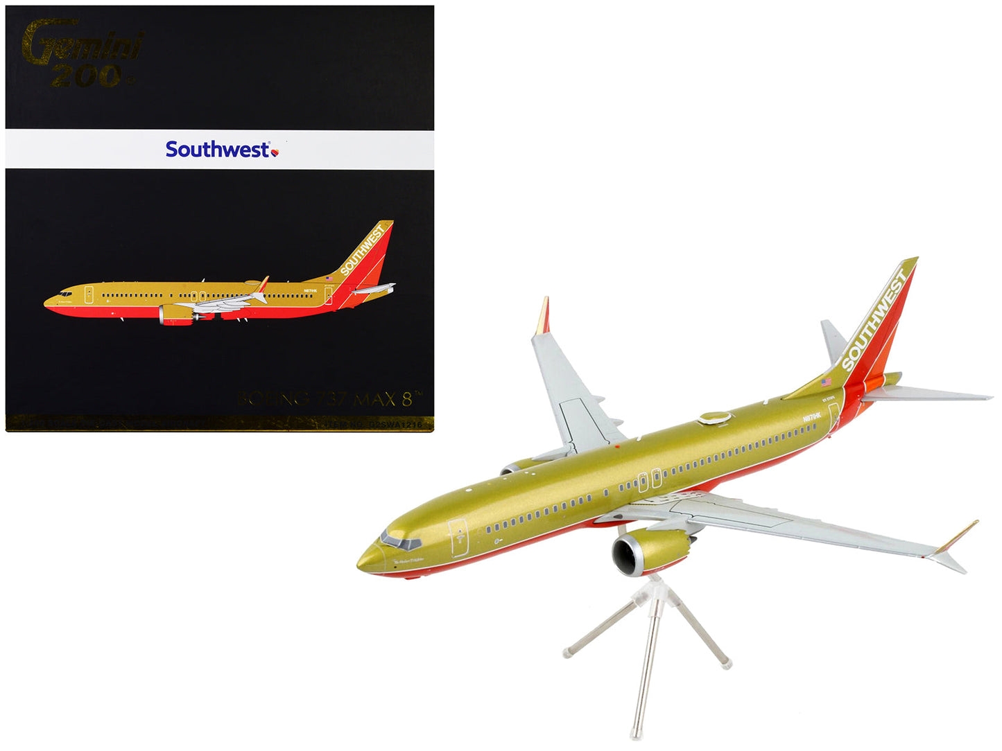 Boeing 737 MAX 8 Commercial Aircraft "Southwest Airlines" Gold and Red "Gemini 200" Series 1/200 Diecast Model Airplane
