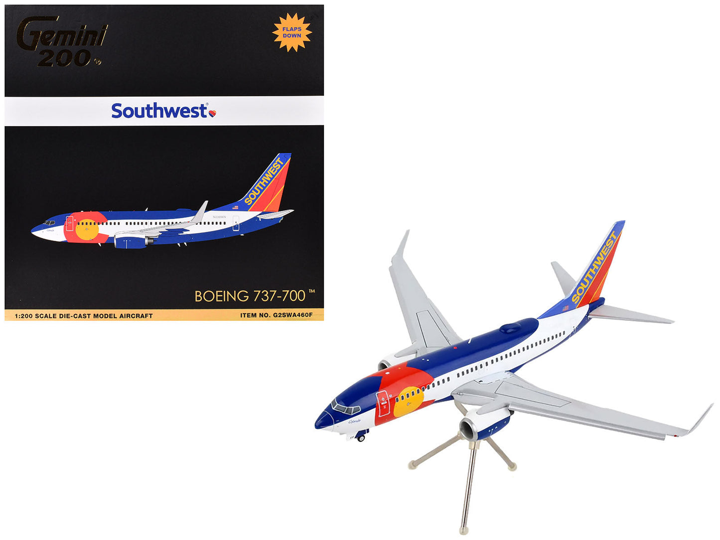 Boeing 737-700 Commercial Aircraft with Flaps Down Configuration "Southwest Airlines - Colorado One" (N230WN) White and Blue "Gemini 200" Series 1/200 Diecast Model Airplane