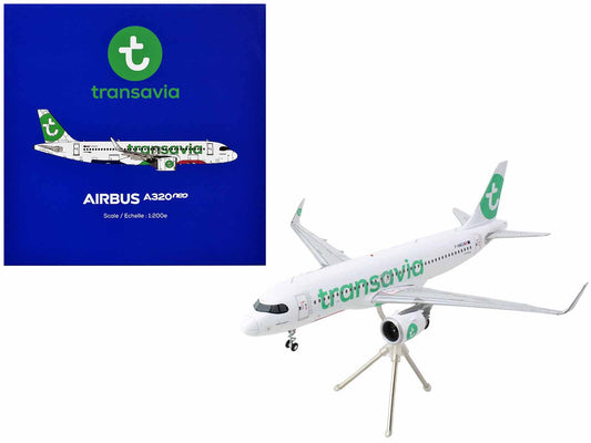 Airbus A320neo Commercial Aircraft "Transavia Airlines" (F-GNEO) White with Green Tail "Gemini 200" Series 1/200 Diecast Model Airplane