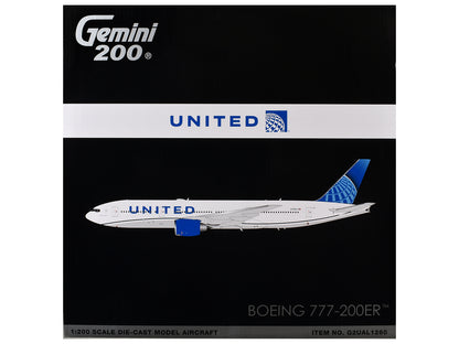 Boeing 777-200ER Commercial Aircraft "United Airlines" (N798UA) White with Blue Tail "Gemini 200" Series 1/200 Diecast Model