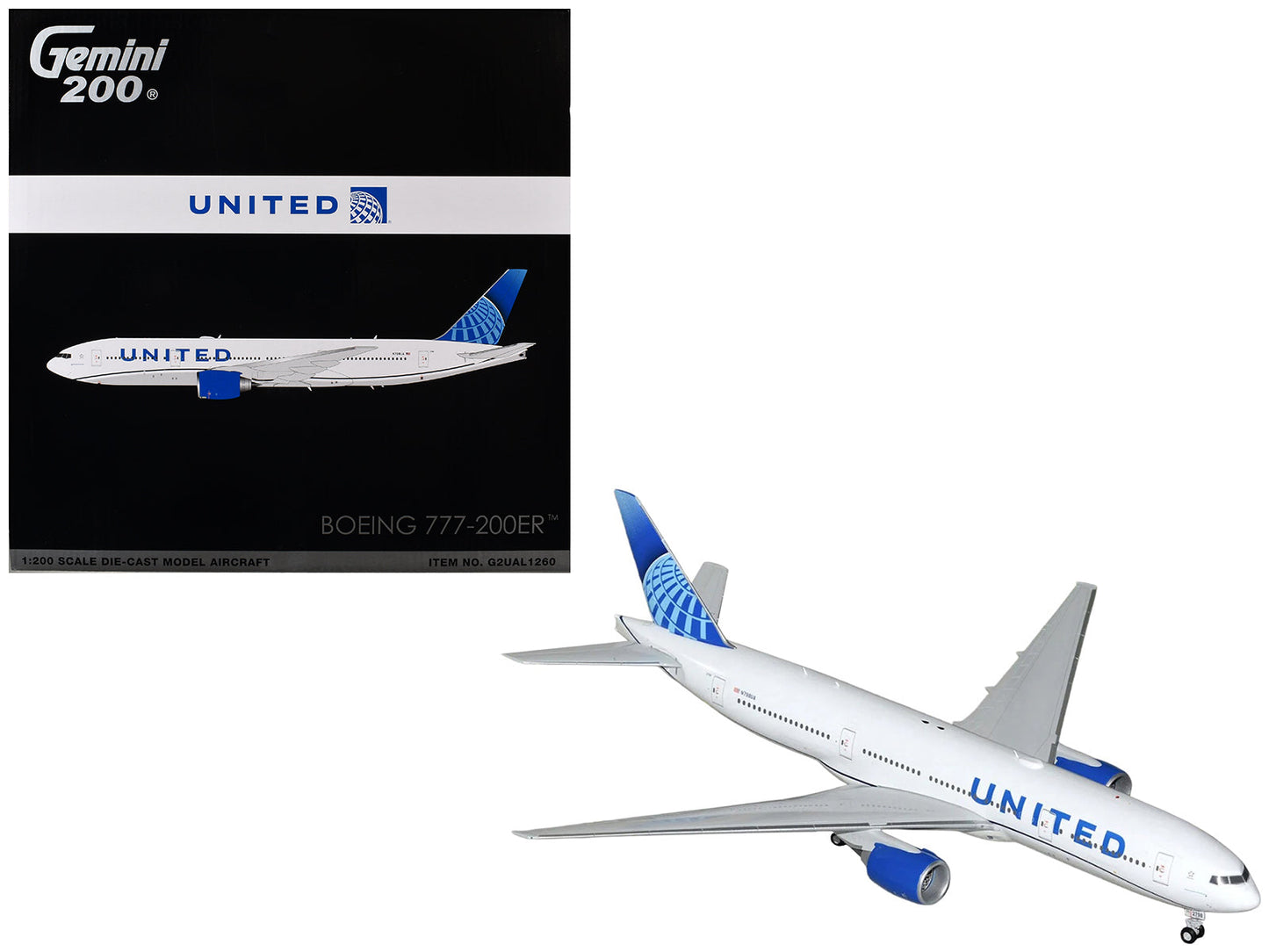 Boeing 777-200ER Commercial Aircraft "United Airlines" (N798UA) White with Blue Tail "Gemini 200" Series 1/200 Diecast Model