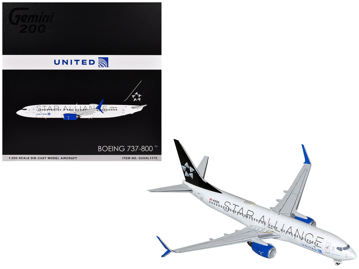 Boeing 737-800 Commercial Aircraft "United Airlines Star Alliance" (N76516) White with Black Tail "Gemini 200" Series 1/200 Diecast Model Airplane