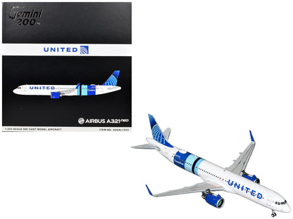 Airbus A321neo Commercial Aircraft "United Airlines Coastliner" (N94750) White with Blue Stripes "Gemini 200" Series 1/200 Diecast Model Airplane