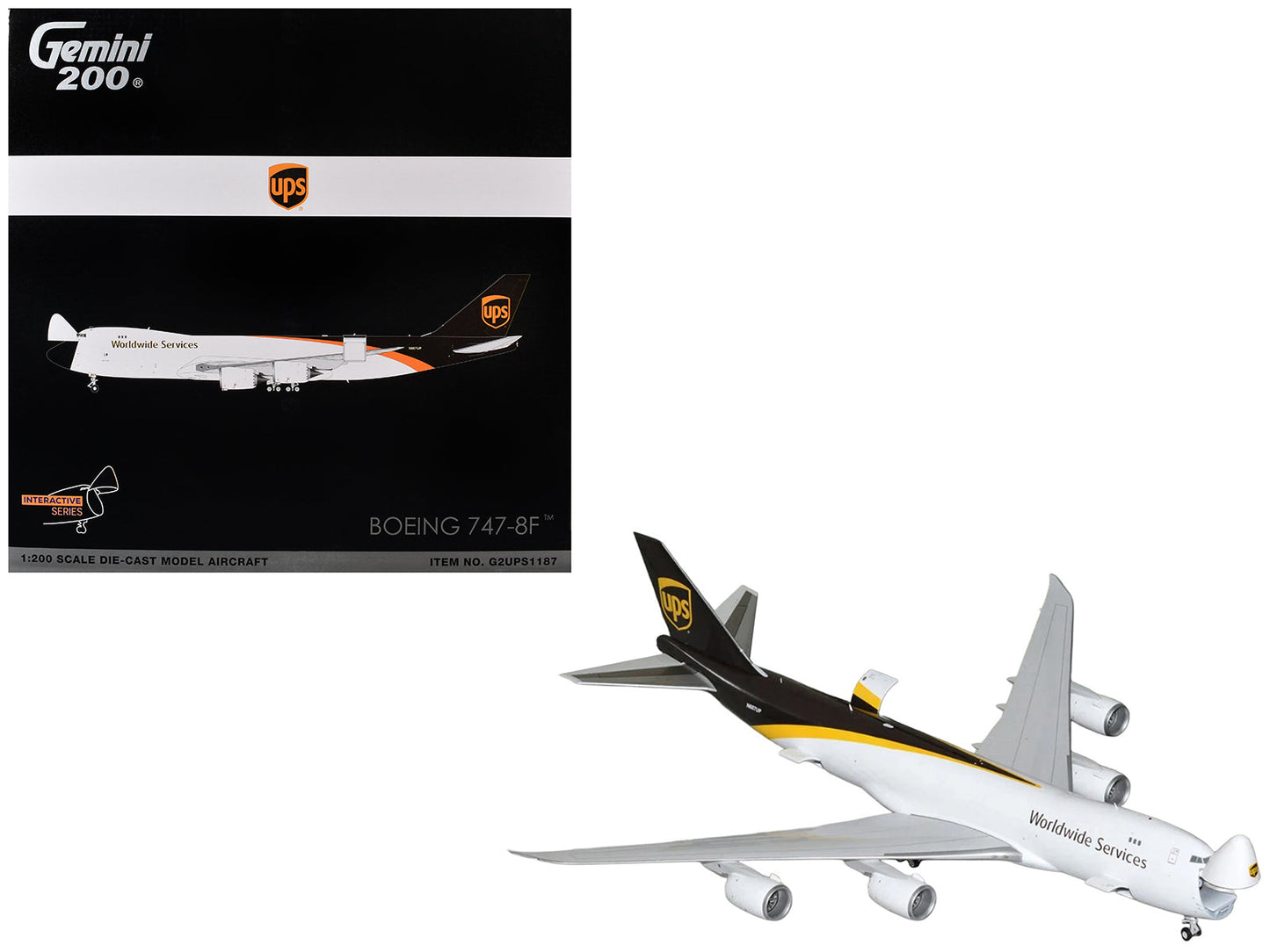 Boeing 747-8F Commercial Aircraft "UPS Worldwide Services" (N607UP) White with Brown Tail "Gemini 200 - Interactive Series" Series 1/200 Diecast Model