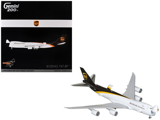 Boeing 747-8F Commercial Aircraft "UPS Worldwide Services" (N607UP) White with Brown Tail "Gemini 200 - Interactive Series" Series 1/200 Diecast Model