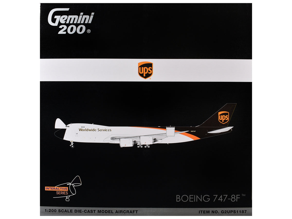 Boeing 747-8F Commercial Aircraft "UPS Worldwide Services" (N607UP) White with Brown Tail "Gemini 200 - Interactive Series" Series 1/200 Diecast Model