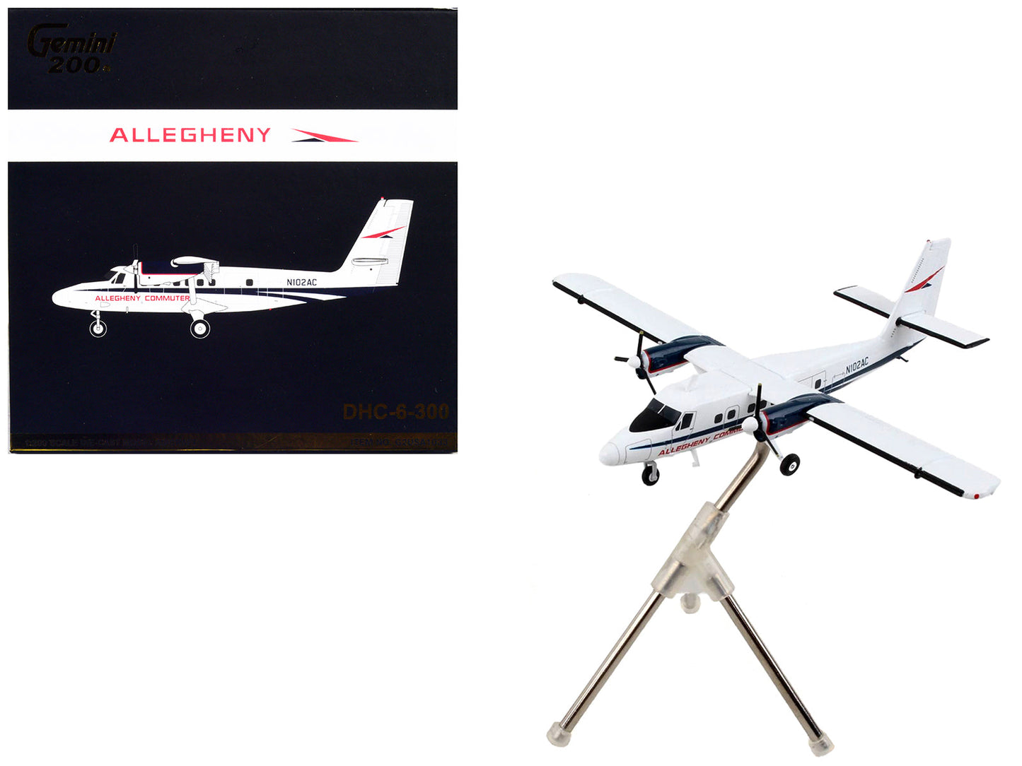 De Havilland DHC-6-300 Commercial Aircraft "Allegheny Airlines" White with Blue Stripes "Gemini 200" Series 1/200 Diecast Model Airplane