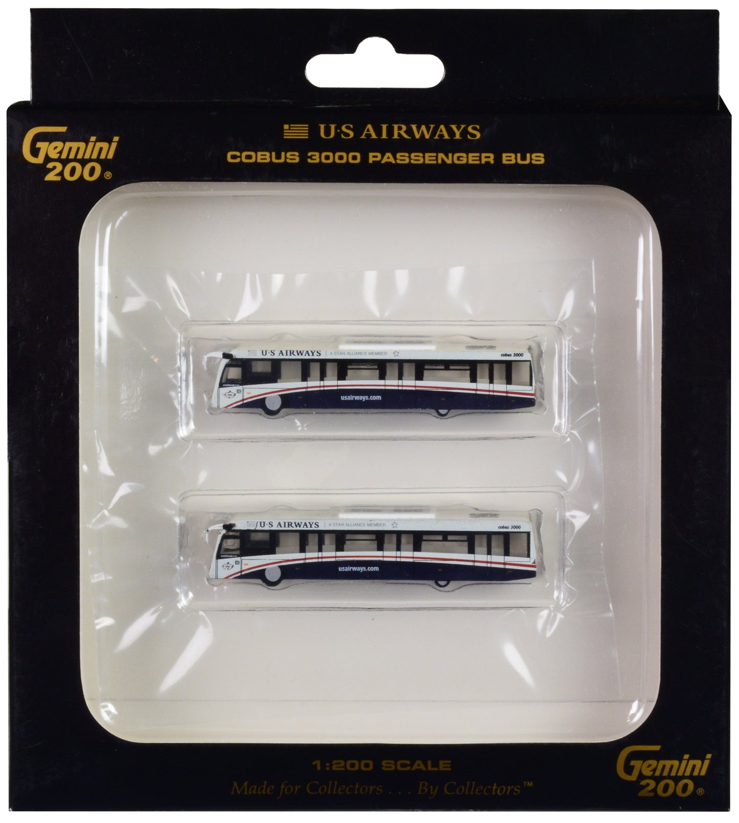 Cobus 3000 Passenger Bus White and Blue "US Airways Shuttle Bus" 2 Piece Set "Gemini 200" Series Diecast Models