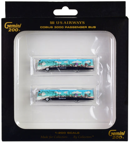 Cobus 3000 Passenger Bus White and Blue with Graphics "US Airways Shuttle Bus - Greener Transit" 2 Piece Set "Gemini 200" Series Diecast Models