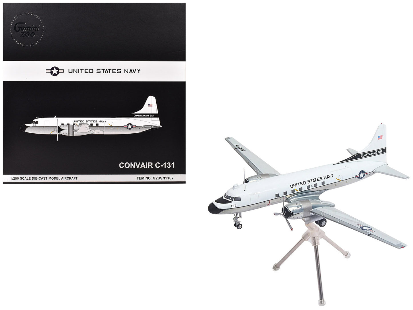 Convair C-131 Samaritan Transport Aircraft "United States Navy - NAS Guantanamo Bay" (141017) White and Gray "Gemini 200" Series 1/200 Diecast Model Airplane
